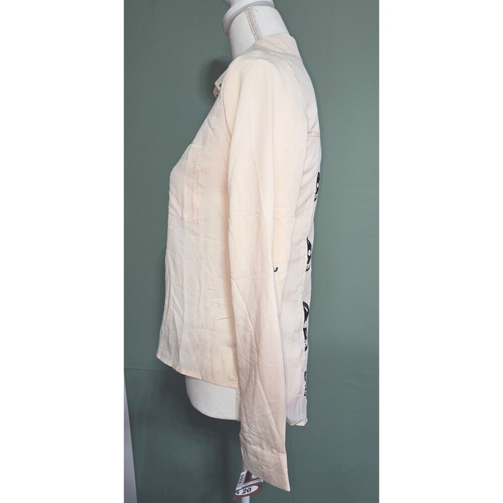 NEW!! Pink Owl Blouse SIZE S Skull Novelty Roll Tab Sleeve Chiffon Tunic Top - Picture 2 of 6